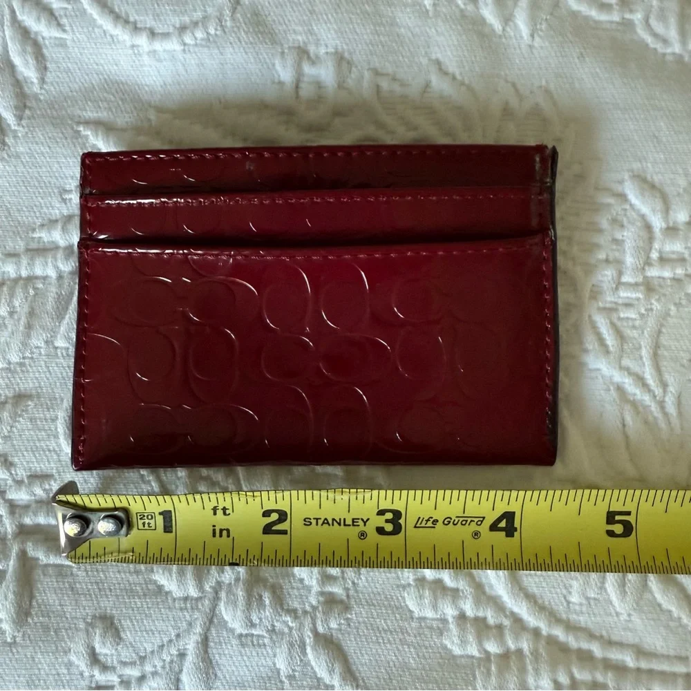 Coach Red Logo Embossed Leather Card Holder Wallet